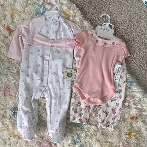 Little Me Pink and White Floral Footies Set
